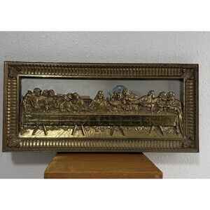 Home Interiors THE LORD’S LAST SUPPER Gold Mirrored Picture Plague Wall Art VTG